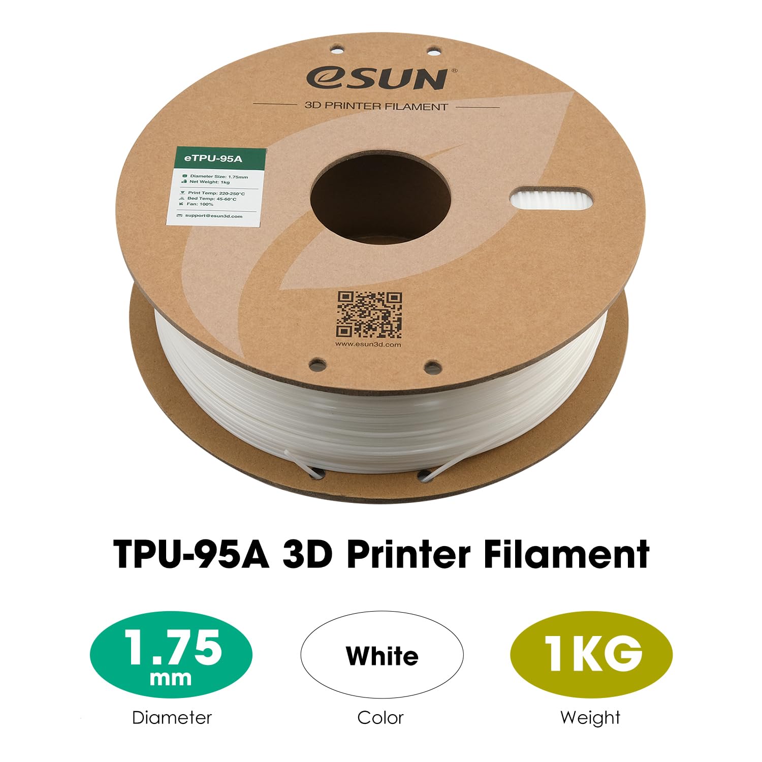 فیلامنت eTPU-95A سفید (White) برند ایسان (eSUN) 1Kg