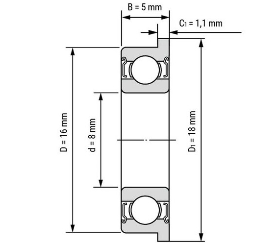 بلبرینگ فلنج دار شیار عمیق فولادی مدل F688ZZ